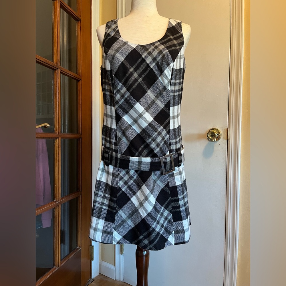 VENUS Black and White Plaid Mini Dress